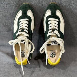 Tory Burch Women's Dark Green and White Hank Sneakers